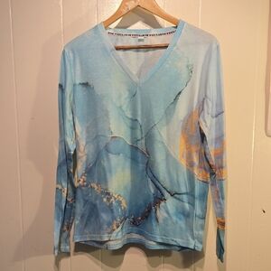 Elegant Blue Marble Long Sleeve Top